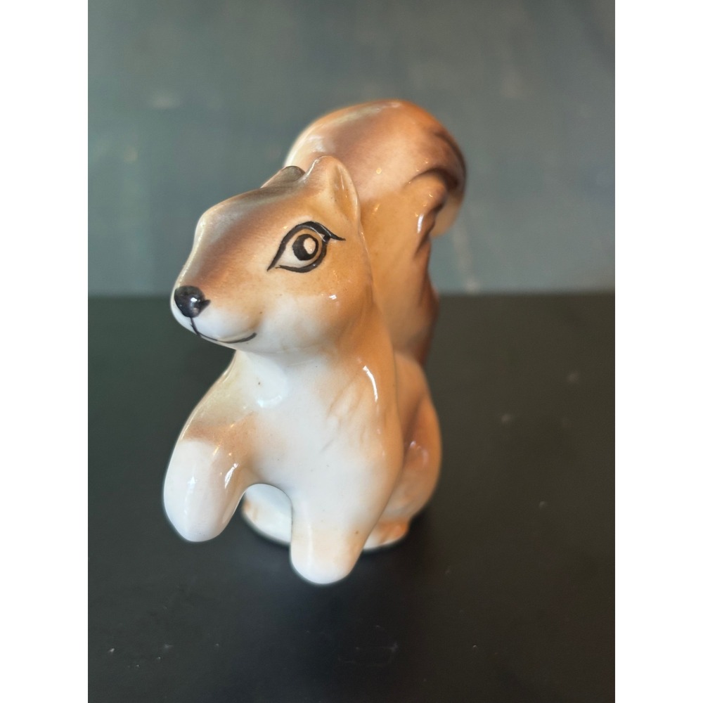 Vintage EK Japan Ceramic Squirrel Figurine Miniature Hand Painted Brown White